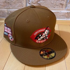 New Era 59Fifty Cincinnati Reds Fitted Hat Size 7 5/8 Suede UV 1975 Side Patch
